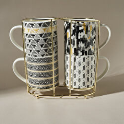 Karaca Nigrum 5 Parça Standlı Porselen Kupa/Mug Seti 320 Ml