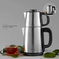 Karaca Tea Break 2 in 1 Çelik Su Isıtıcı Çay Makinesi Inox Siyah