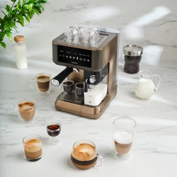 Karaca MyCaffe Barista S10 Entegre Süt Hazneli, Espresso, Latte ve Cappuccino Makinesi Walnut Brown