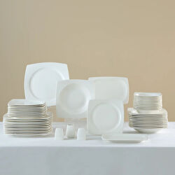 Karaca Square Bone Mensa 53 Parça 12 Kişilik Yemek Takımı Beyaz