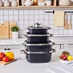 Karaca Biodiamond Soneva İndüksiyon Tabanlı 8 Parça Döküm Tencere Seti Siyah