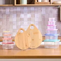 Karaca Damla 12 Parça Saklama Kabı ve Kesme Tahtası