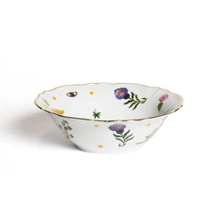 Bitossi Home Fabula Bird Floral Porselen Salata Kasesi 26 cm Mavi