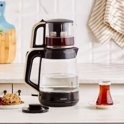 Karaca Glass Tea XL 2in1 Cam Çay Makinesi ve Kettle Krem