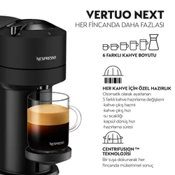 Nespresso Vertuo Next Mat Siyah Kahve Makinesi ve Süt Köpürtücü Aksesuar