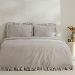 Karaca Home Pure Ruffle %100 Pamuk Çift Kişilik Fırfırlı Nevresim Takımı Açık Gri