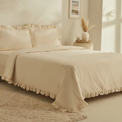 Karaca Home Pure Ruffle %100 Pamuk Çift Kişilik Nevresim Takımı Açık Bej