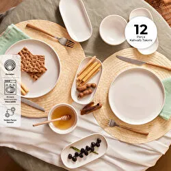 Emsan Parla Porselen 12 Parça 6 Kişilik Kahvaltı Takımı Beyaz