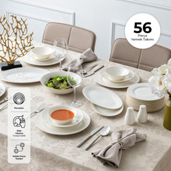 Emsan New Bone Frezya 56 Parça 12 Kişilik Yuvarlak Yemek Takımı Platin