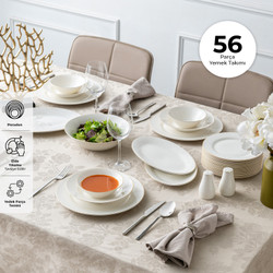 Emsan New Bone Frezya 56 Parça 12 Kişilik Yuvarlak Yemek Takımı Platin