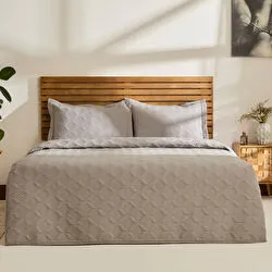 Kaşmir Home Greta Geometrik Çift Kişilik Yatak Örtüsü Takımı Koyu Gri 230x240 cm