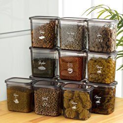 Vienev Beyaz Serigrafi Etiketli 12li Set Peggy Şeffaf Kapaklı Uzun Dikdörtgen Saklama Kabı 2 Litre