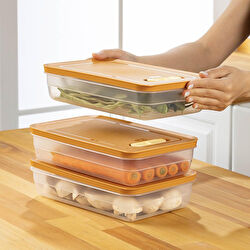 3 うち Vienev 3'lü Ayarlı Sebze Ve Meyve Saklama Kabı Turuncu 2,5 Litre