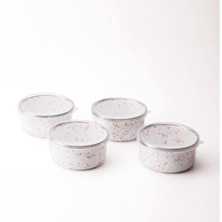 Emaylab Speckles Emaye 4’lü Kapaklı Çerezlik, Kahvaltılık, Reçellik, Zeytinlik, Sunumluk Seti 8cm 200 Ml