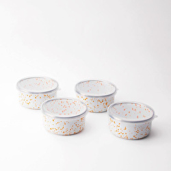 Emaylab Speckles Emaye 4’lü Kapaklı Çerezlik, Kahvaltılık, Reçellik, Zeytinlik, Sunumluk Seti 8cm 200 Ml