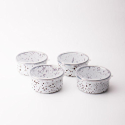 Emaylab Speckles Emaye 4’lü Kapaklı Çerezlik, Kahvaltılık, Reçellik, Zeytinlik, Sunumluk Seti 8cm 200 Ml