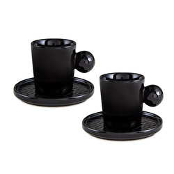 Jumbo Golf Line Beyaz 2'li Tabaklı Kahve Fincan Takımı 90 ml