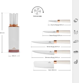 Karaca Skycut 6 Parça Standlı Satırlı Bıçak Seti Krem