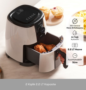 Karaca Smart Cook 60 Dakikaya Kadar Zaman Ayarlı Compact Airfryer Krem 2.2 Litre