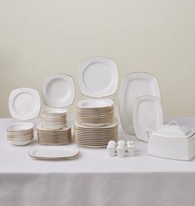 Karaca Chiara Fine Cream  60 Parça 12 Kişilik Porselen Yemek Takımı Platin