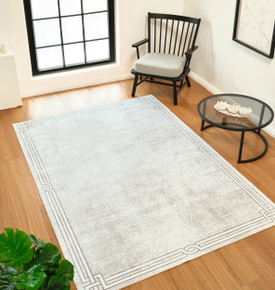 Sare By Kaşmir Halı Bordure Grey Yıkanabilir Kaymaz Taban 80x150 cm