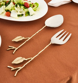 Karaca Leaf Servis Gümüş Altın Kaşık ve Çatal Seti