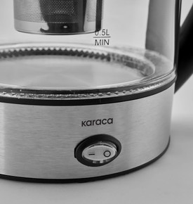 Karaca Cam Inox Bitki Çayı Makinesi ve Su Isıtıcı Kettle 2202,Led Işıklı, Yüksek Borosilikat Gövde, Paslanmaz Çelik 