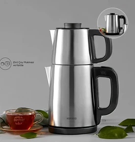 Karaca Tea Break 2 in 1 Çelik Su Isıtıcı Çay Makinesi Inox Siyah