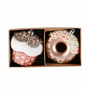 Karaca Home New Year Yılbaşı Donut Cupcake 2 Parça Ağaç Süsü Seti