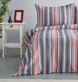 Karaca Home Denim Farley Çift Kişilik Yatak Örtüsü Seti Kırmızı