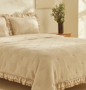 Karaca Home White Collection Perios %100 Pamuk Çİft Kişilik Spring Comfort Fırfırlı Bej