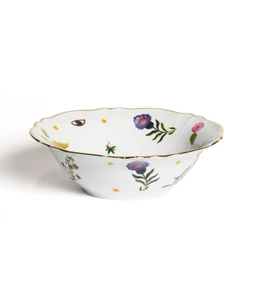 Bitossi Home Fabula Bird Floral Porselen Salata Kasesi 26 cm Mavi