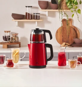 Karaca Tea Glass 2 in 1 Çelik Çay Makinesi ve Kettle Kırmızı