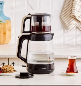 Karaca Glass Tea XL 2in1 Cam Çay Makinesi ve Kettle Krem