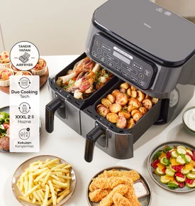 Karaca Air Pro Cook Duo Tandır XXXL 8 Litre Airfryer Black Silver 8 Kişilik