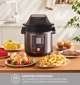 Karaca Cooker 2 in 1 6L Çok Amaçlı Basınçlı Pişirici Akıllı Elektrikli Düdüklü Tencere ve Airfryer Silver