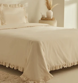 Karaca Home Pure Ruffle %100 Pamuk King Size Nevresim Takımı Açık Bej