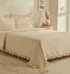 Karaca Home Pure Ruffle %100 Pamuk King Size Nevresim Takımı Açık Bej