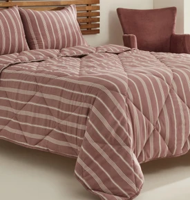 Sarah Anderson Barlet Çift Kişilik Comfort Set Çizgili Bordo