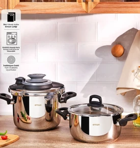 Emsan Montana İndüksiyon Tabanlı Düdüklü Tencere Seti Siyah Kırmızı 4+6 Litre