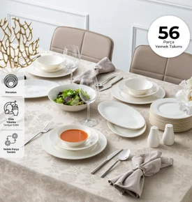Emsan New Bone Frezya 56 Parça 12 Kişilik Yuvarlak Yemek Takımı Platin