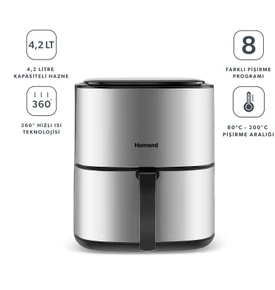 Homend Airfryday 2506H 8 Farklı Program 4,2 Litre Inox Airfryer