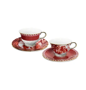 Baci Milano Le Rouge Porselen 2'li Çay Fincanı 9,5 cm x 6,3 cm Kırmızı