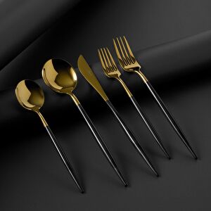 Jumbo Colors Siyah Parlak Altın 6 Kişilik 30 Parça Çatal Kaşık Bıçak Takımı