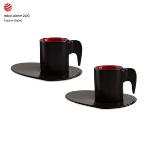 Jumbo Elefas Siyah-Kırmızı 2 Kişilik Fincan Takımı 90 ml