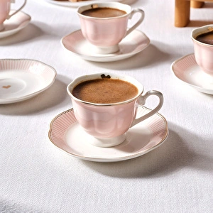 Karaca Piraye Kalp Figürlü Pembe 6 Kişilik Kahve Fincan Takımı 80 ml görseli 5