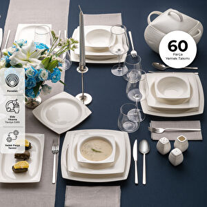 Emsan Zencerek Fine Bone 60 Parça 12 Kişilik Kare Yemek Takımı 