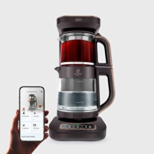 Karaca Çaysever Robotea Pro Connect 4 in 1 Konuşan Cam Çay Makinesi Walnut Brown