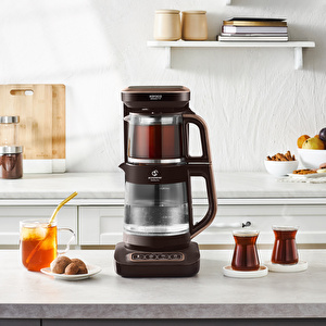 Karaca Çaysever Robotea Pro Connect 4 in 1 Konuşan Cam Çay Makinesi Walnut Brown