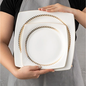 Emsan Başak Fine Bone 60 Parça 12 Kişilik Kare Yemek Takımı Gold görseli 13